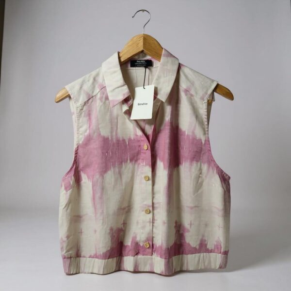 Blusa de botones sin mangas, algodón - Talla M- Bershka