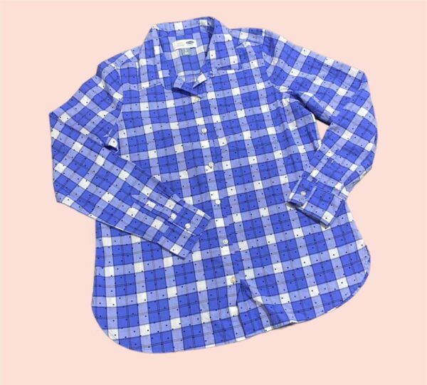 Blusa de botones y manga larga a cuadros azul- Talla S - Old Navy