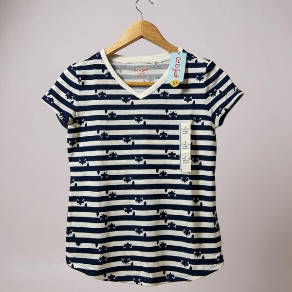 Blusa manga corta, diseño de zorritos, color azul marino  - Talla 10/12