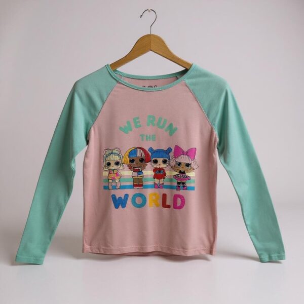 Blusa manga larga, diseño LOL, color rosa y menta  - Talla 10/12 - Image 2