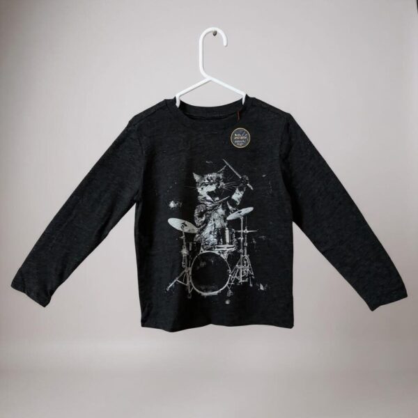 Blusa manga larga gris oscuro diseño gato roquero -brilla es la oscuridad - Talla 6/7 – Cat & Jack