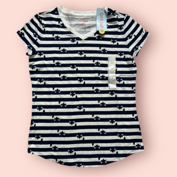 Blusa manga corta, diseño de zorritos, color azul marino  - Talla 10/12